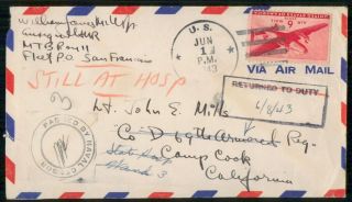 Us Navy 1943 Fleet Po Returned To To Duty Camp Cook Ca Cover Wwi 3913