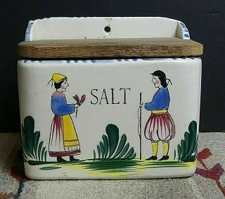 Vintage Painted In The Style Of Hb Henriot Quimper Wall Salt Box