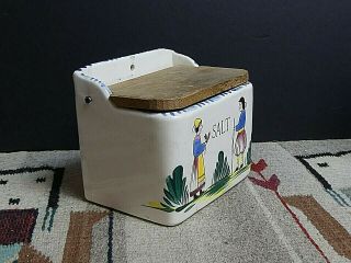 Vintage Painted In The Style Of HB Henriot Quimper Wall Salt Box 3