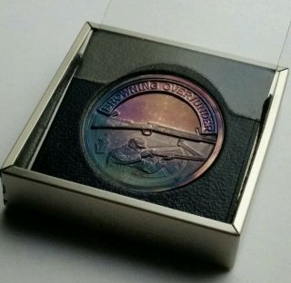 NRA Browning Over / Under Rifle.  999 Silver Medal 4K Minted Rainbow Toned ☆ 2