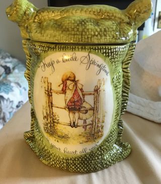 Vintage Holly Hobbie Ceramic Burlap Flour Sack Keep A Little Springtime In Heart
