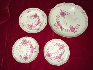 Meissen Indian Painting Amethyst 1 - 5 3/8” Plate 1 - 7 1/4” Bowl 2 - 4 1/4” Bowl