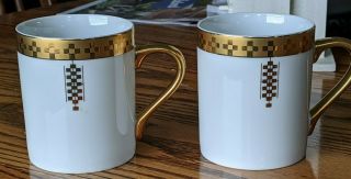 Imperial Frank Lloyd Wright 1992 For Tiffany & Co.  Japan Gold Trimmed Mugs (2)
