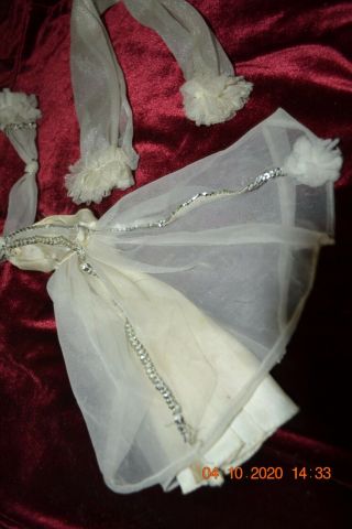 Vintage Off - White Chiffon Barbie Dress W/matching Shawl Silver Sequins Accent
