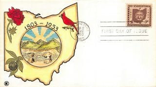 1018 3c Ohio Sesquicentennial,  Knoble Hand Painted Cachet [1116201111]
