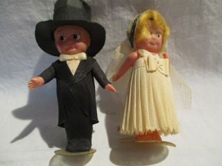 Antique 1920s Celluloid? & Crepe Paper Bride & Groom Wedding Cake Toppers