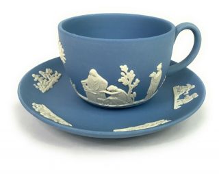 Blue Wedgwood Tea Cup Saucer Set Jasperware England No Glaze Wedgewood Teacup