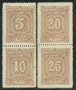 U.  S.  Revenue Telegraph Stamps Scott 11t1/11t4 - Northern Mutal Telegraph Mng Xx