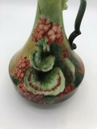 M R France 1891 - 96 Martial Redon Limoges Pitcher Vase 9” Hand - painted Floral B 2