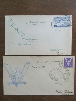2 World War Ii Wwii Patriotic Cover Covers Japan Surrenders V - J Day