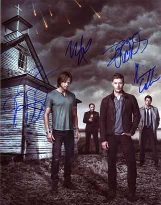 Supernatural Tv Series Hand Signed Cast Of All 4 10x8 Glossy Photo