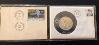 7 - 20 - 69 " The American Eagle Lands " Silver Medal And First Day Of Issue