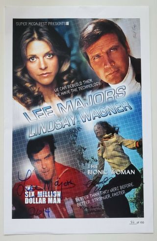 Lee Majors & Lindsay Wagner Signed 11x17 Poster Photo 6 Million Dollar Man Rad