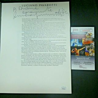 Luciano Pavarotti Famous Opera Singer Signed Program With Jsa