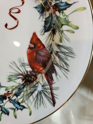 4 Lenox Winter Greetings Red Cardinal SALAD Plates 24k Gold Tags 8.  25 