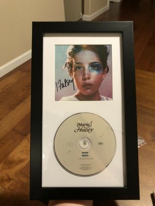 Framed Halsey Signed Autographed Manic Cd Booklet And Cd