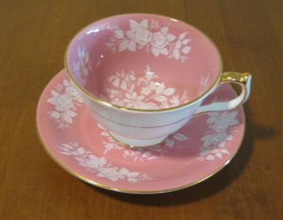Aynsley Pink W/white Roses Tea Cup & Saucer