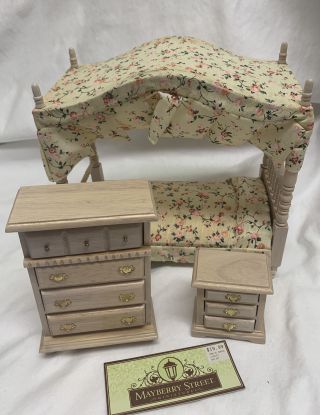 Mayberry Street Miniatures 1:12 Doll House Canopy Bedroom Set 3pc Chest Dresser