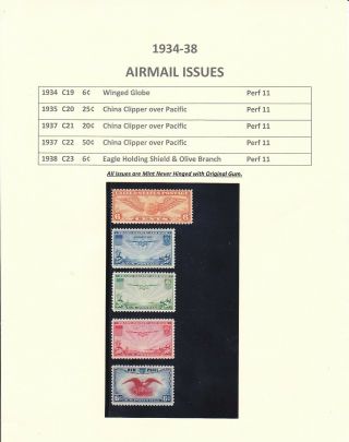 1934 - 38 Years Set Early Airmail Stamps Issued - Never Hinged Gum