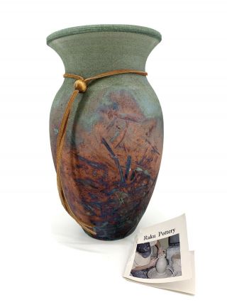 Vtg Contemporary Arizona Artist Signed Raku Style Studio Art Pottery Vase