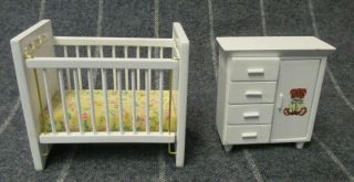 Dollhouse Miniature 1:12 Wood Baby Nursery Room - White Crib And Dresser