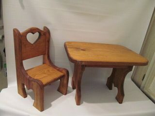 13 Inch Stained Wooden Doll Or Bear Table And Chair
