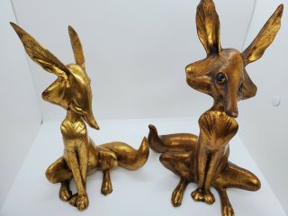 Vintage Lg Gold Fox Figurines Freeman & Mcfarlin Anthony California Pottery