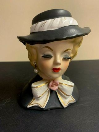Vintage Inarco E - 1066 1963 Lady Head Planter Vase Black And White Outfit Hat
