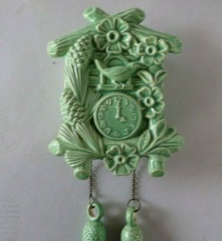 Vintage Mccoy Jadeite Green Cuckoo Clock Wall Pocket W Weights Charming