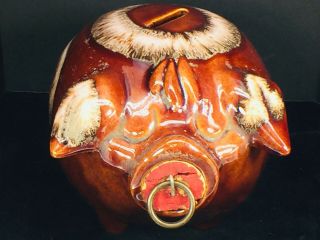 1957 Corky Pig Piggy Bank Brown Drip Glaze Hull Pottery