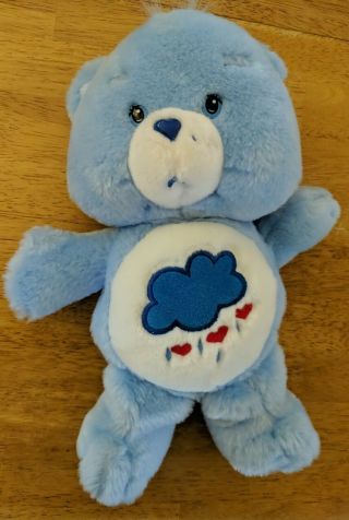 2002 Care Bear,  Grumpy,  Plush Blue 13 " Inch Rain Cloud Hearts
