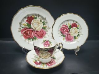 Vintage Queen Anne Lady Sylvia Four Piece Cup Saucer Luncheon Plate Trio