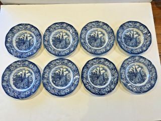 7 Staffordshire England Liberty Blue Old North Church 8 - 3/ 4 " Soup Bowls