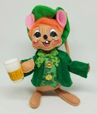 Annalee Mouse St Patricks Day Irish Leprechaun With Beer Mug 2011 Doll
