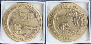 1966 Indiana Sesquicentennial Medal Medallic Art Co Ny 1.  5” Bronze With W/ Box