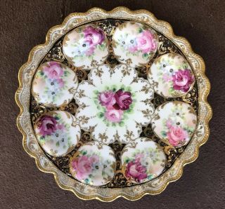 Antique Royal Kinran Nippon Moriage Gold & Roses Hand Painted Porcelain Plate