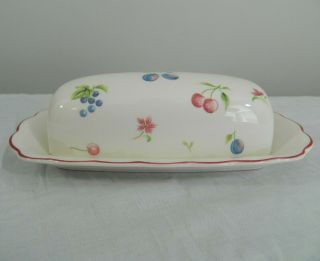 Vintage Nikko Ceramics Covered Butter Dish Provincial Design Japan Pottery Fruit