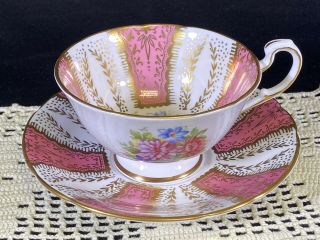 Paragon Fine Bone China England Teacup & Saucer Pink White Gold Floral