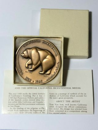 1969 California Bicentennial 2.  5 " Bronze Medal By Medallic Art Co.  W/ Box & Info