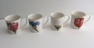 Set Of 4 Villeroy & Boch Flora Coffee Mugs Poppy Daisy Cornflower Rose