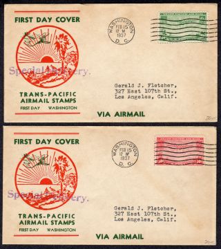 1937 20c & 50c Trans - Pacific Clipper Airmails - Matching Addressee Fdc Po865