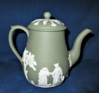 Wedgwood Jasperware Teapot Coffee Pot,  Matte Green,  7 "