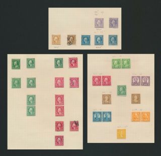 Us Stamps 1908 - 1914 Washington Franklin Coils & 1923 Rotary Press 599/603