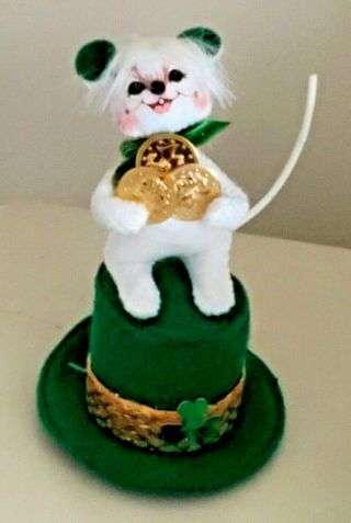 2008 Annalee Doll - Irish St.  Patricks Day 3 1/2 " Mouse W/gold Coins On Top Hat