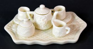 8 Piece Miniature Doll House Accesories White Porcelaintea Set Teapot Toys