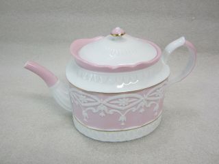 Lenox High Tea Teapot W/ Lid Circa 2007 - 2008 Pattern Retired White And Pink