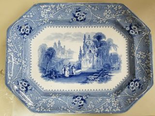 Antique W.  Adams Sons Platter " Columbia Pattern - Blue Transferware Staffordshire