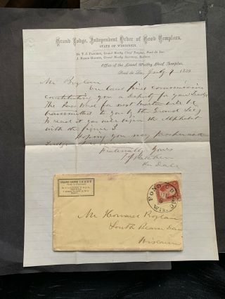 1859 Fond Du Lac Wi Good Templars Ad Cover,  Letter Iogt Letterhead S Beaver Dam