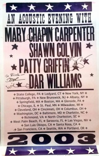 Mary Chapin Carpenter,  Patty Griffin & Dar Williams Signed 2003 Concert Poster