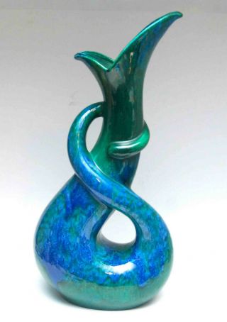 Vintage Mid Century Modern Royal Haeger Cobra Vase 483 Blue Green Drip Glaze